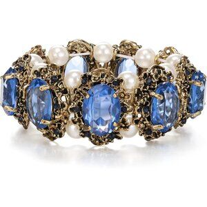 Women's Blue Gold Victorian Style Crystal Simulated Inspired Stretch Bracelet